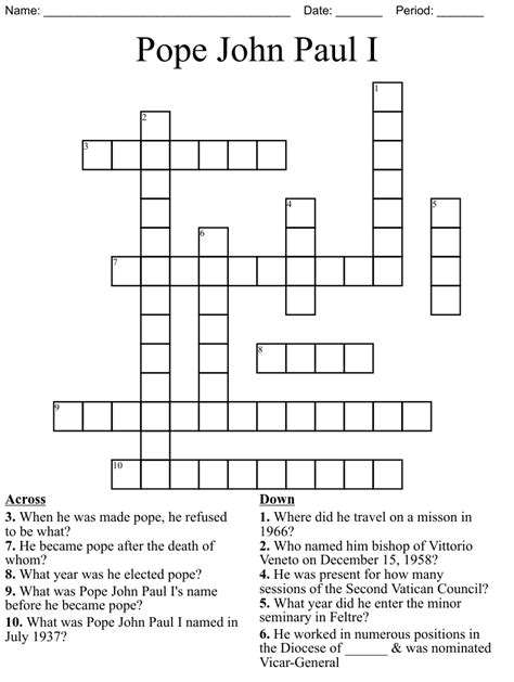 The Crossword Solver found 30 answers to "papal ambassador (6)", 6 letters crossword clue. . Papal name crossword clue 3 letters